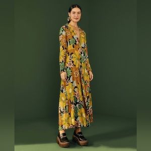 Farm Rio Black Garden Long Sleeve Maxi Dress